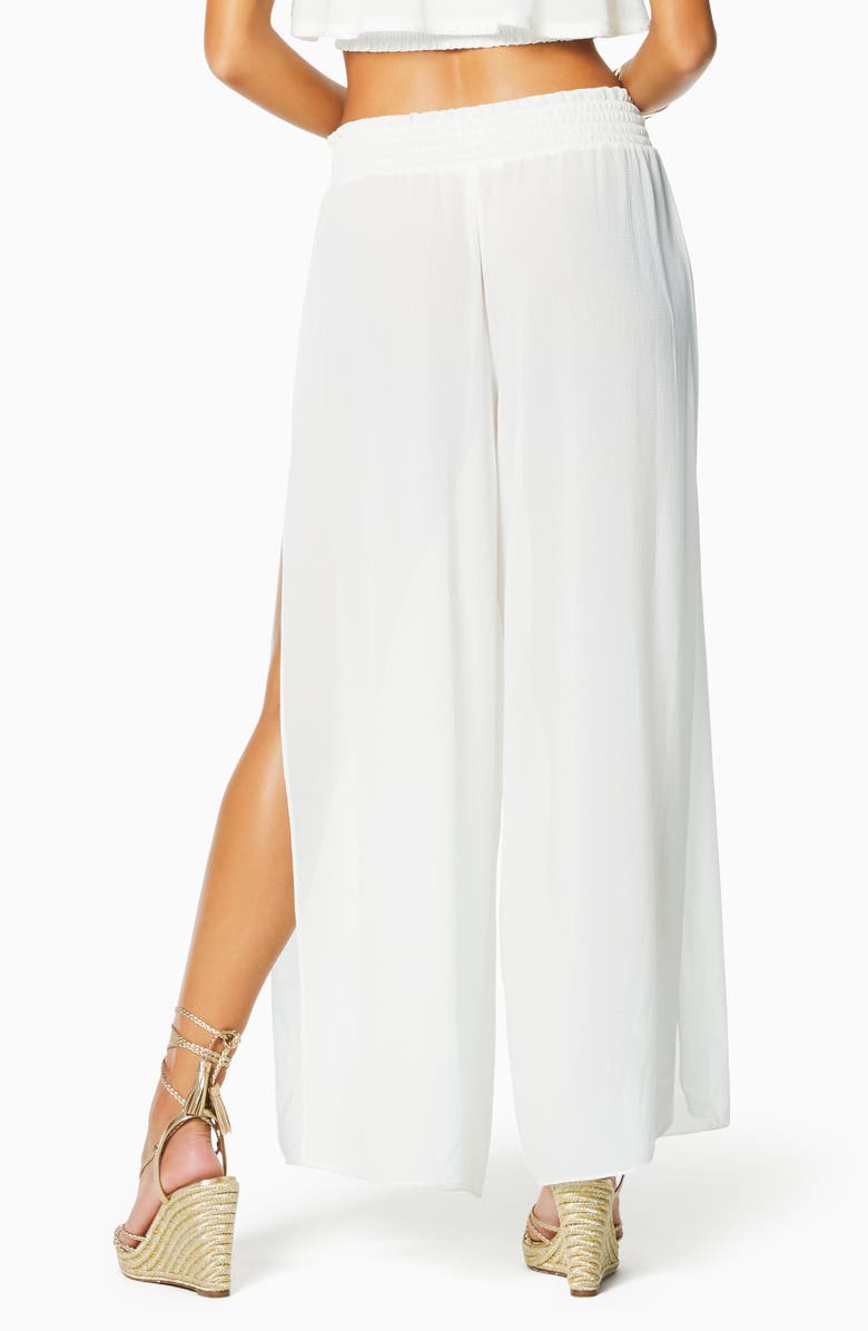 Ramy Brook Athena Semisheer Split Hem Wide Leg Cover-Up Pants, Alternate, color, White