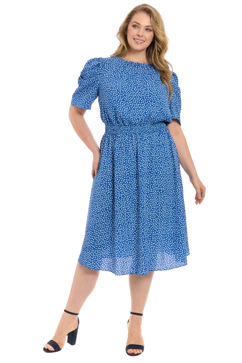 Short Sleeve Midi Dress, Alternate, color, BLUE/ AQUA