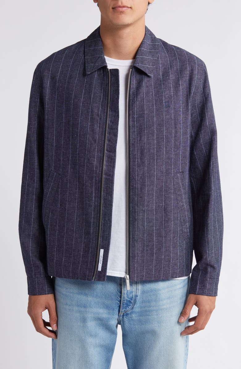 Les Deux Constantin Stripe Linen Blend Coach's Jacket, Main, color, Dark Navy/ Ivory