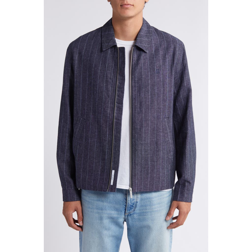 Les Deux Constantin Stripe Linen Blend Coach's Jacket In Dark Navy/ivory