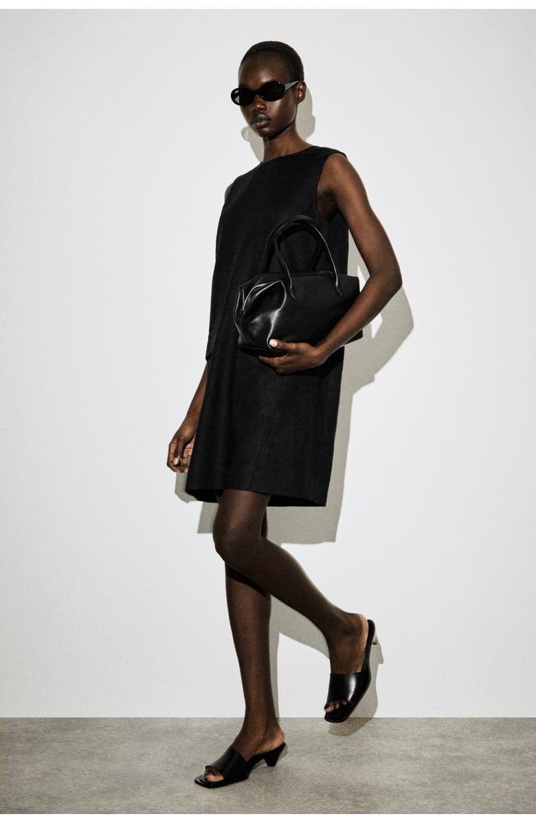 COS Linen Mini Shift Dress, Alternate, color, Black