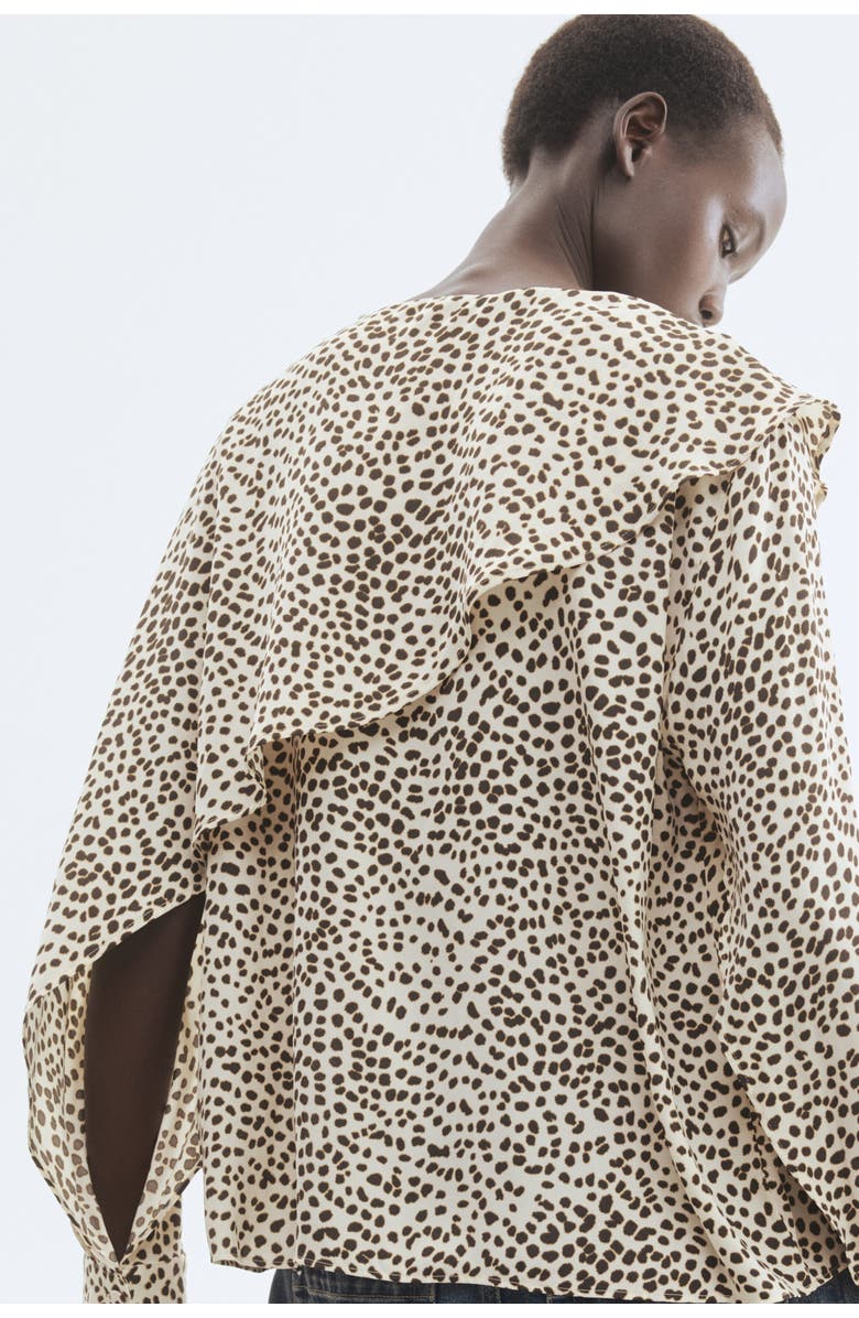 H&M Cape-detail Blouse, Alternate, color, Cream/Cheetah Print