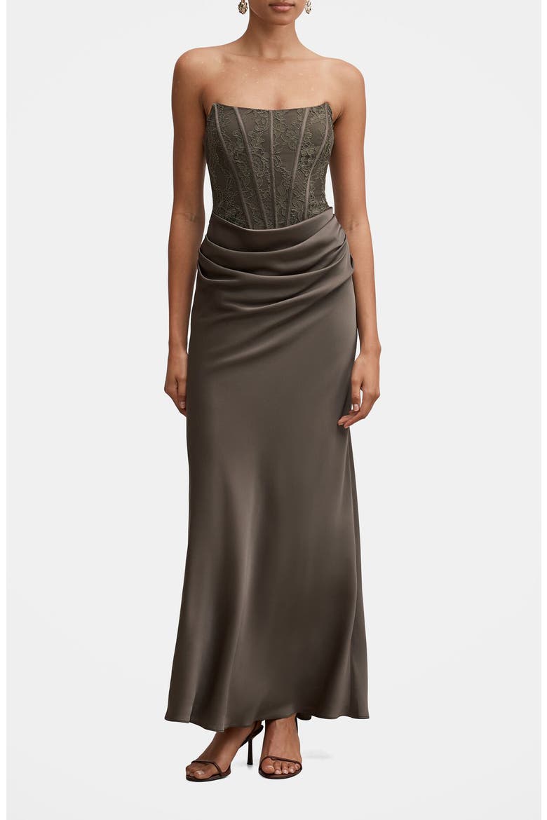 Ivy Lace Strapless Maxi Dress, Main, color, OLIVE NIGHT