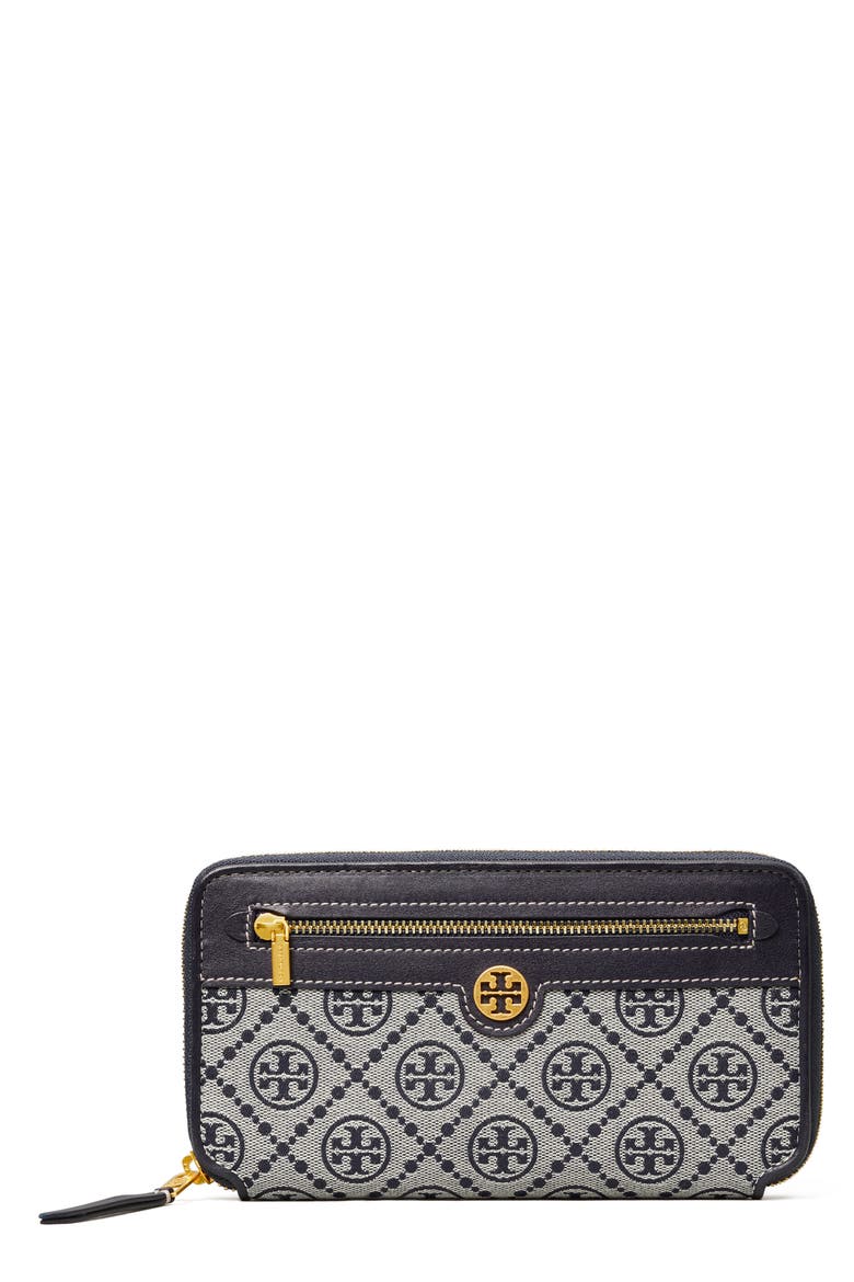 T Monogram Jacquard Continental Wallet, Main, color, TORY NAVY