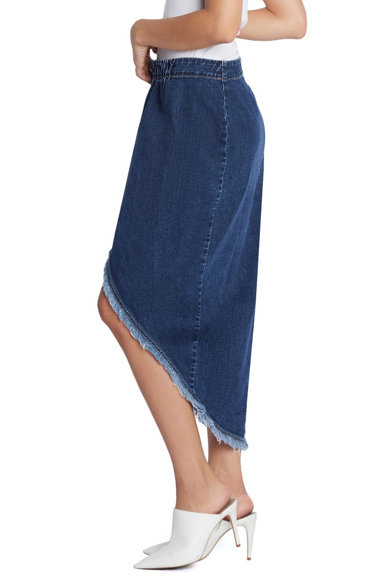 Button Front Denim Faux Wrap Skirt, Alternate, color, SHADY BLUE