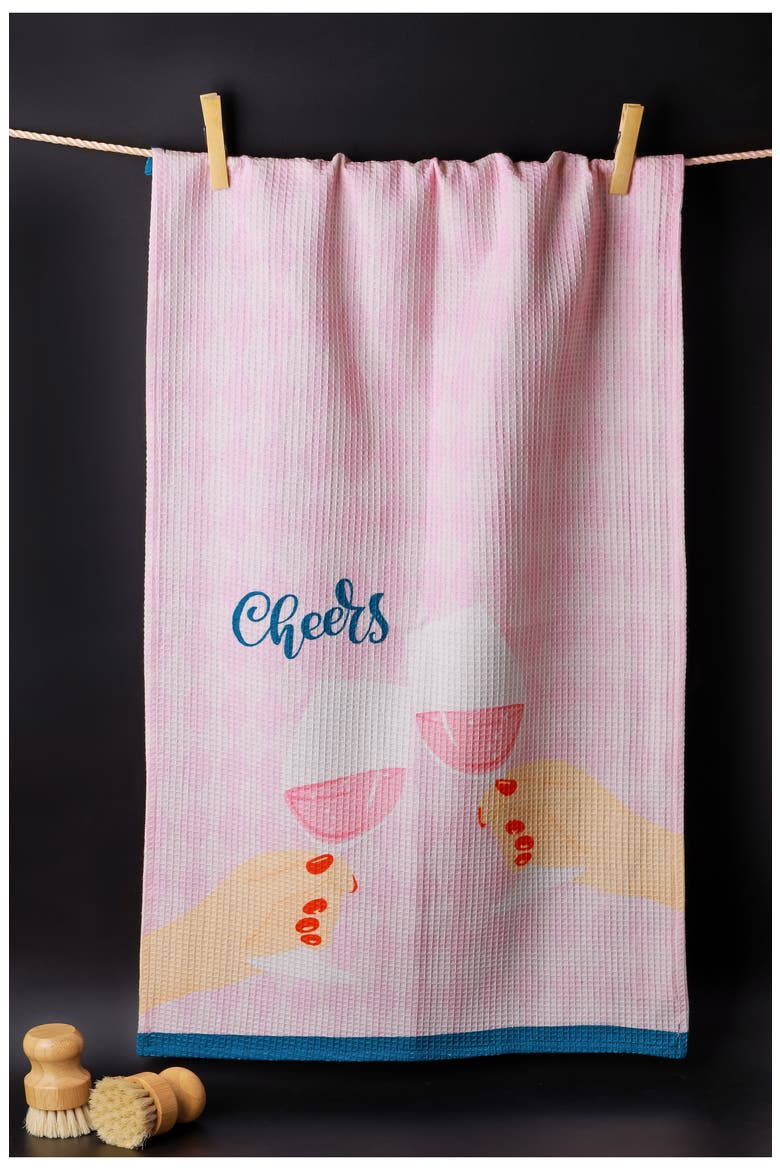 Cheers Set of 3 Kitchen Towels, Alternate, color, LIGHT BLUE/ PINK/ LIME