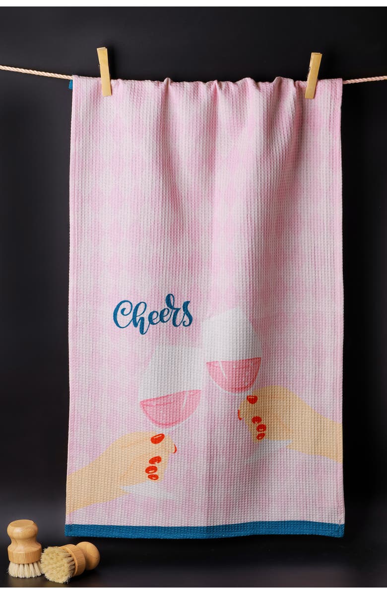 Tiramisu Cheers Set of 3 Kitchen Towels, Alternate, color, Light Blue/ Pink/ Lime