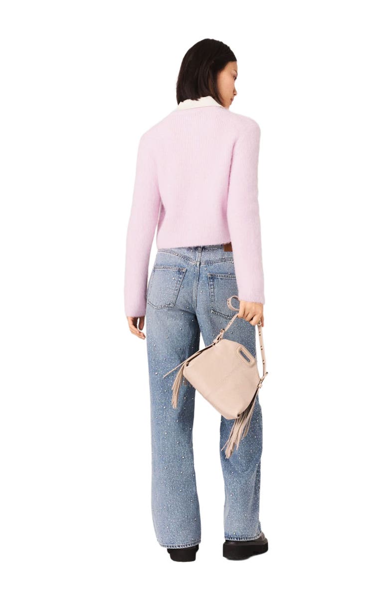 maje Jewelled bow cardigan, Alternate, color, Pink