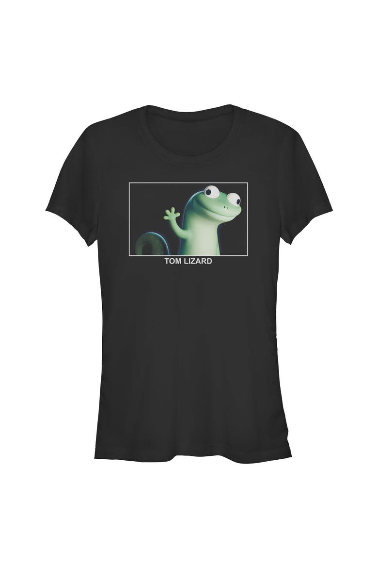 Juniors Hoppers Tom Lizard Happy and Cute Portrait T Shirt, Main, color, Black