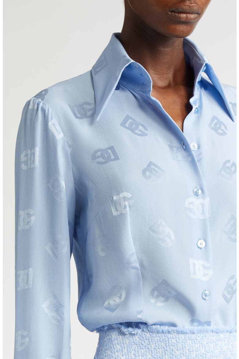 Logo Jacquard Silk Button-Up Shirt, Alternate, color, F3981 GLICINE VIOLA CHIARI