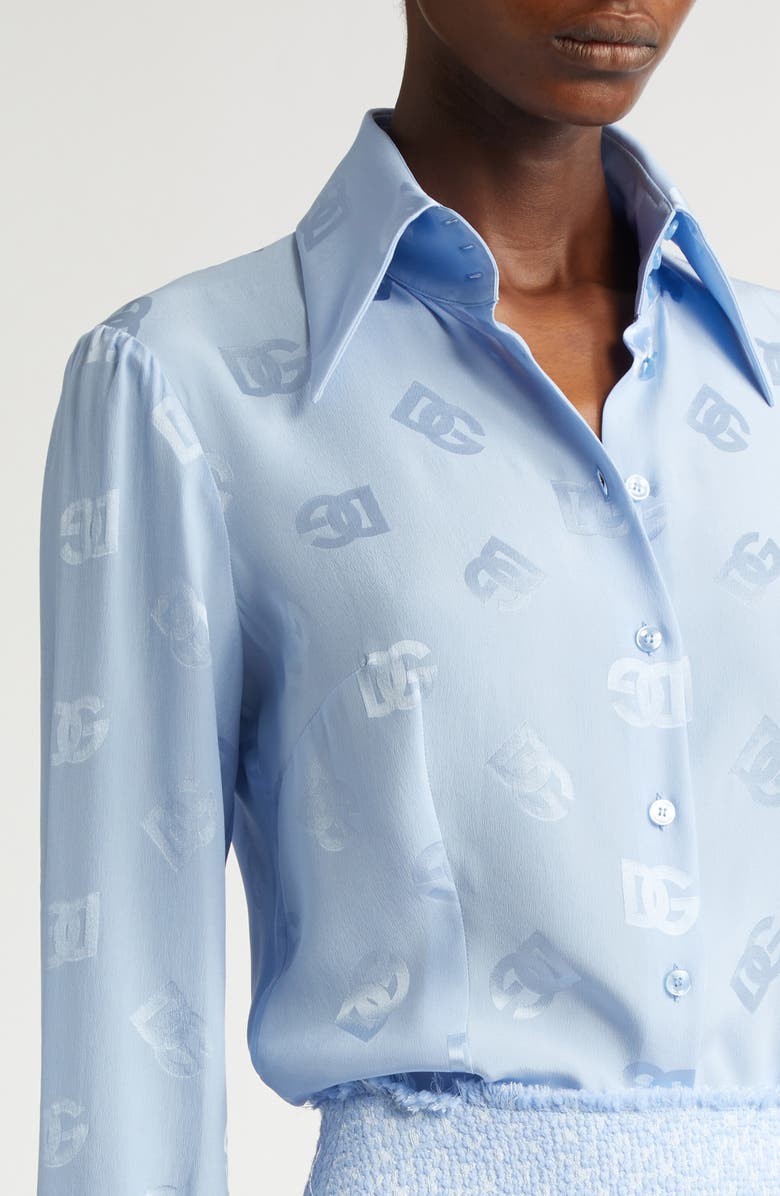 Dolce&Gabbana Logo Jacquard Silk Button-Up Shirt, Alternate, color, F3981 Glicine Viola Chiari