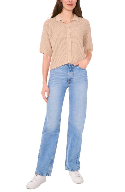 Halogenr Halogen(r) Open Stitch Button-up Polo Sweater