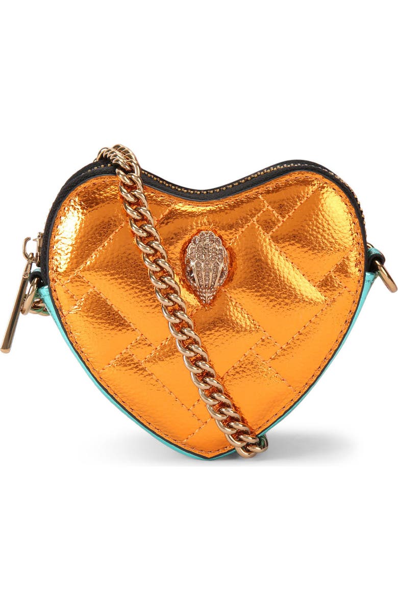 Kurt Geiger London Micro Heart Leather Crossbody Bag, Main, color, Orange Shimmer