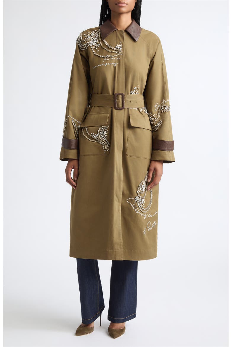 Almina Embroidered Coat, Main, color, DARK OLIVE/ DARK SEPIA