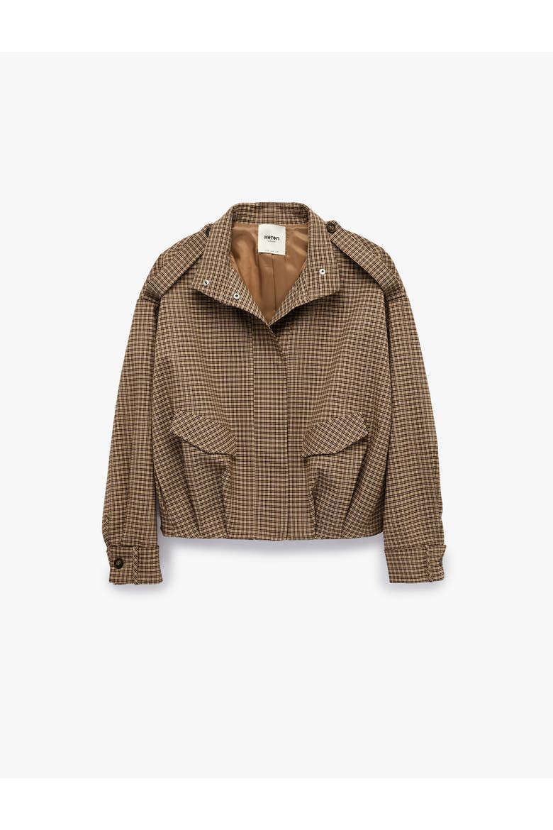 Funnel Long Sleeve Plaid Bomber Jacket with Pocket Detail, Alternate, color, BROWN CHECK