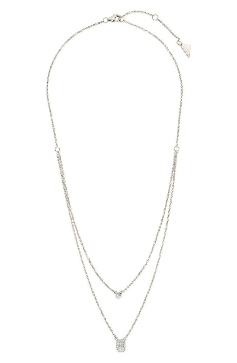 Sterling Forever CZ Tag & Bezel Pendant Layered Necklace, Alternate, color, Silver