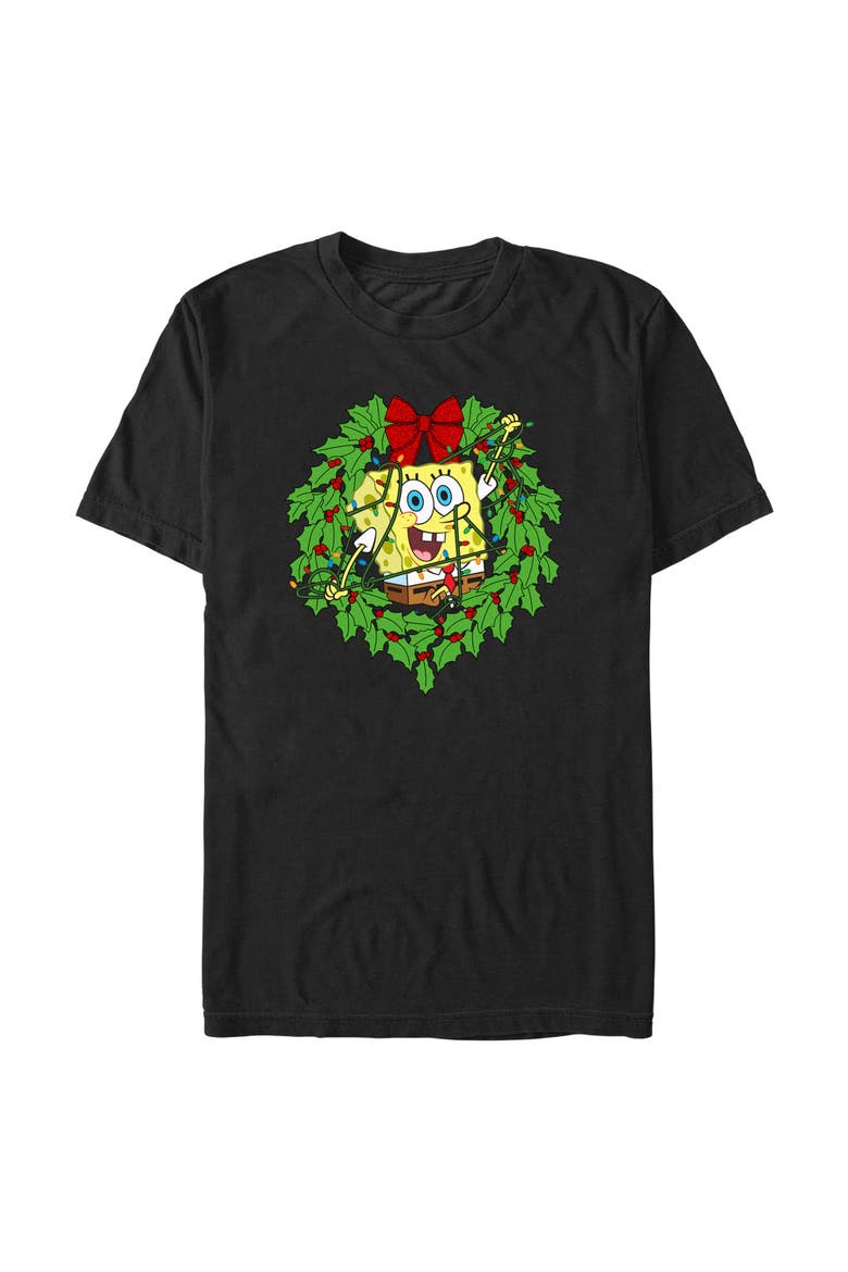 Boy's SpongeBob SquarePants Christmas Wreath  Graphic T-Shirt, Main, color, Black