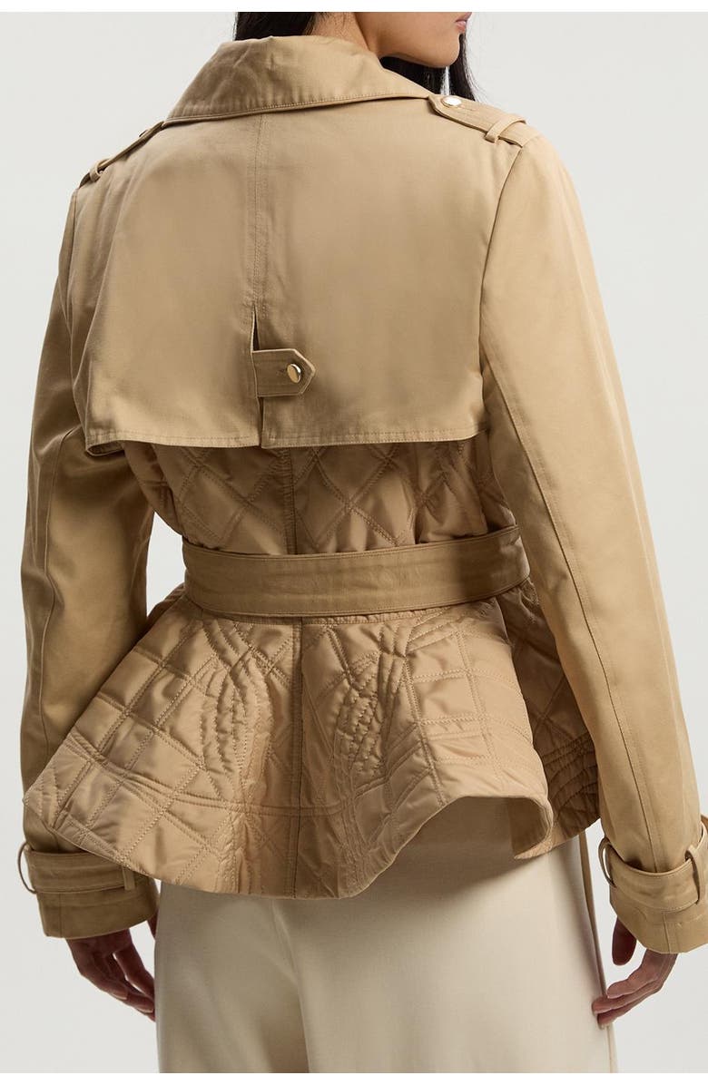 Karen Millen Quilted Padded Peplum Short Trench Coat, Alternate, color, Camel