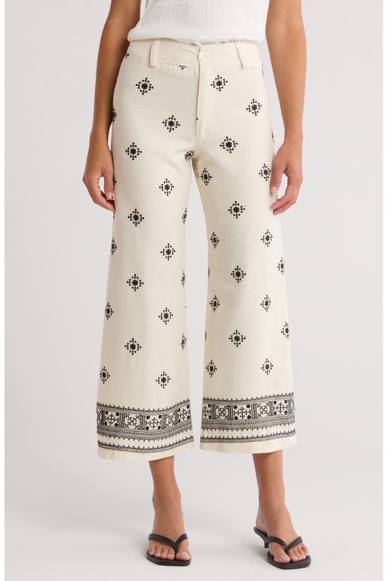 Embroidered Border Pants, Main, color, IVORY/ BLACK