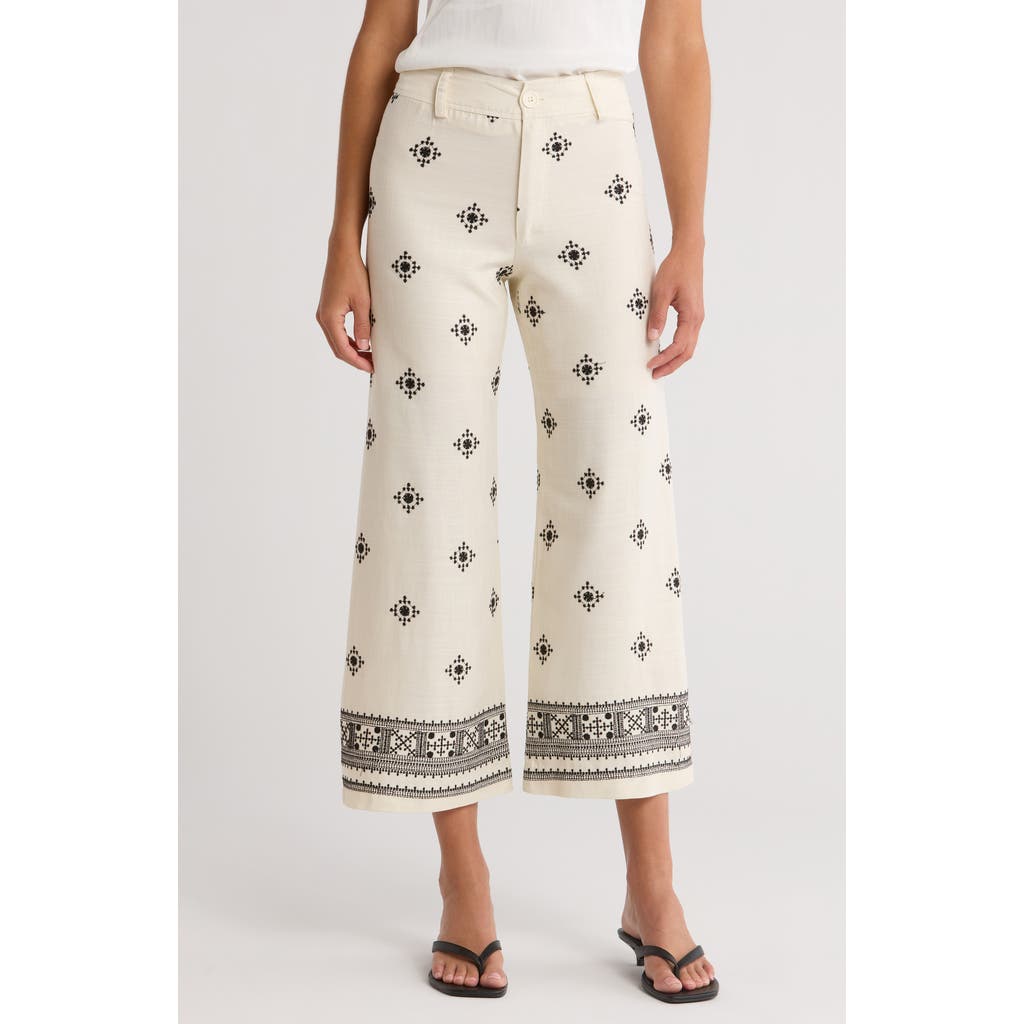 T Tahari Embroidered Border Pants In Brown