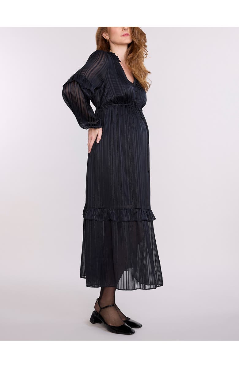 MOTHERHOOD MATERNITY V-Neck Long Sleeve Tiered Maxi Dress, Alternate, color, Black