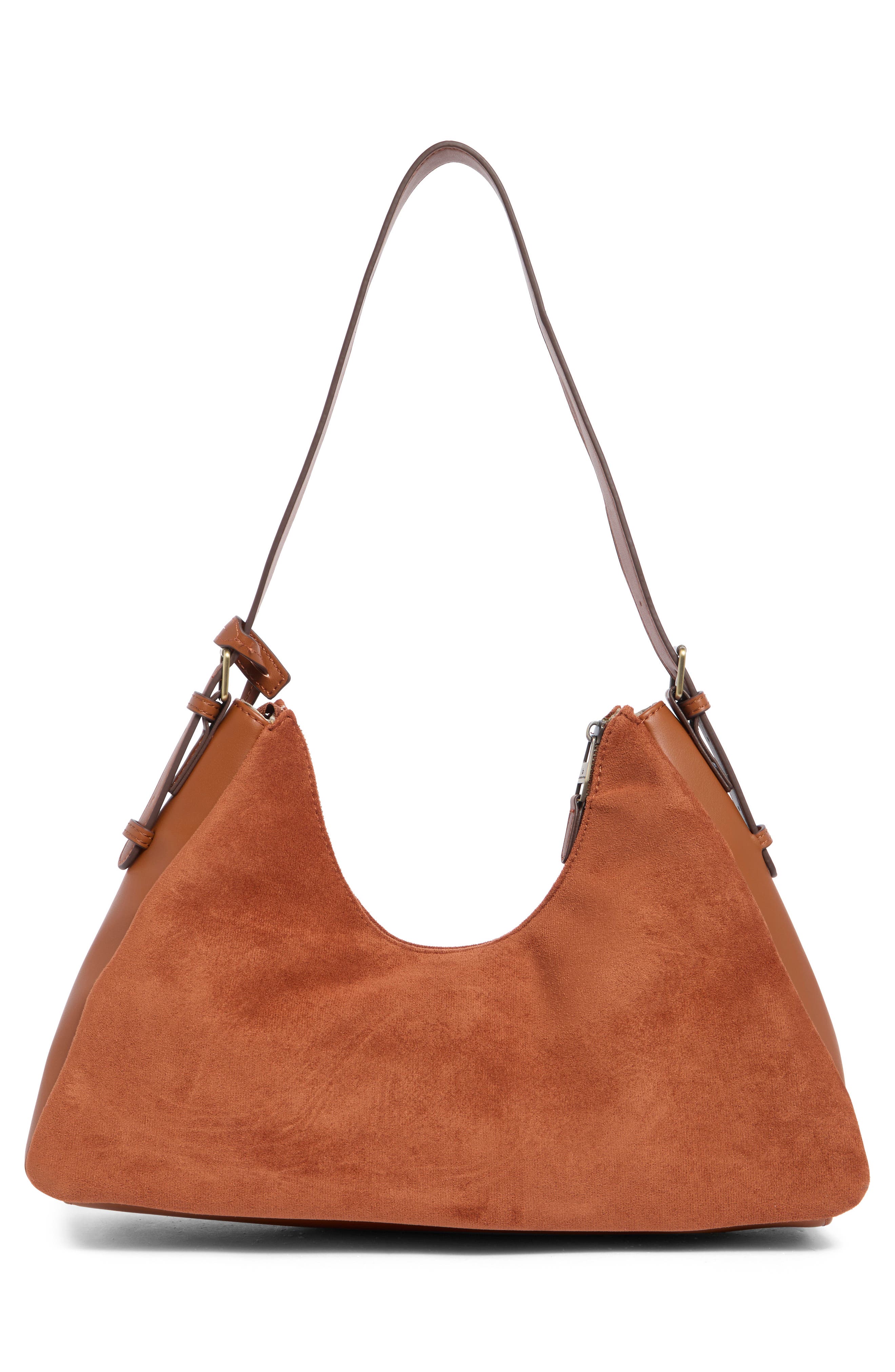 Faux Suede Shoulder Bag, Alternate, color, COGNAC