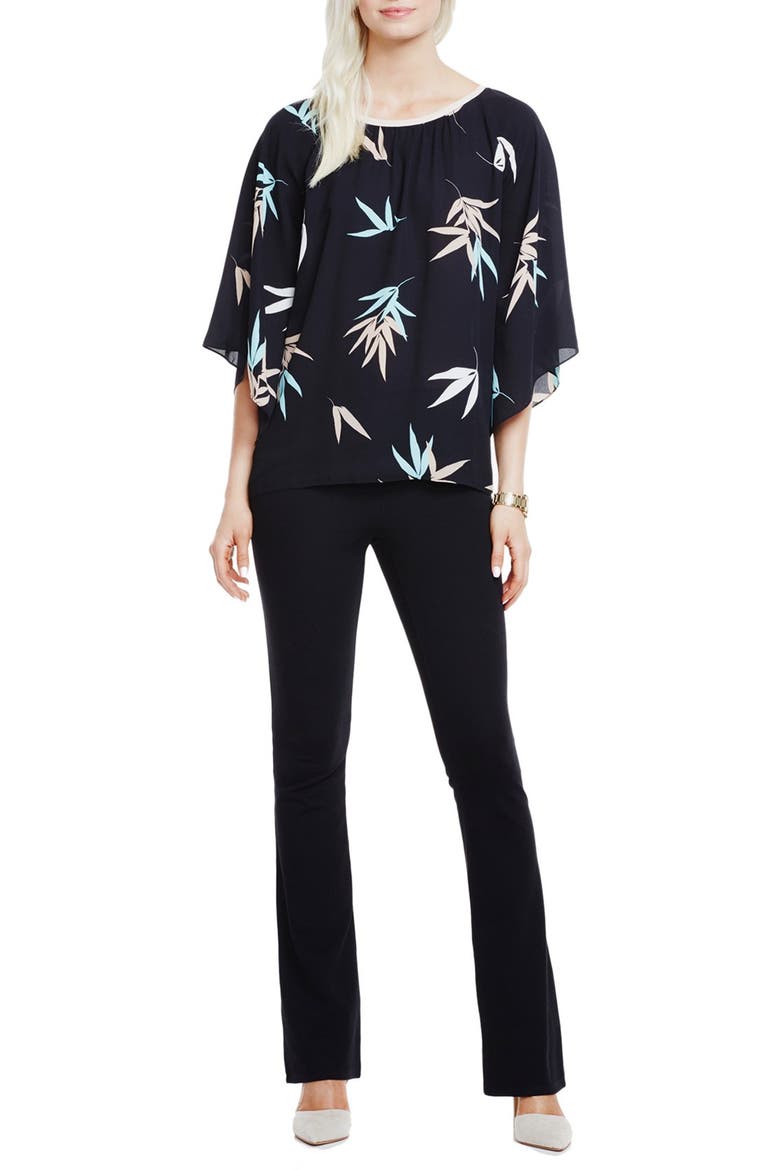'Floating Leaves' Kimono Sleeve Blouse, Alternate, color, RICH BLACK
