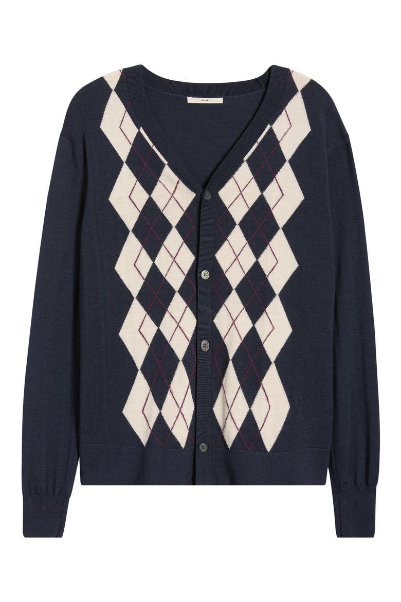 V-Neck Merino Wool Cardigan, Alternate, color, NAVY ARGYLE