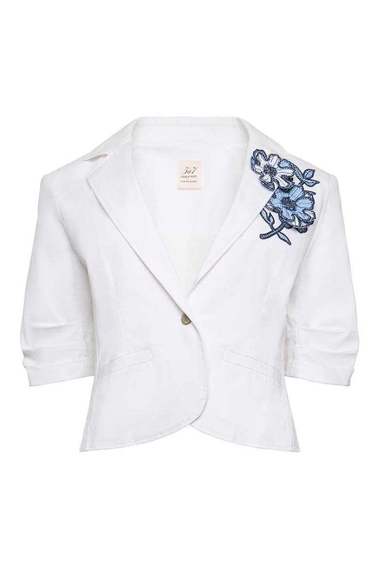 Striped Floral Appliqué One-Button Blazer, Alternate, color, WHITE/ MULTI