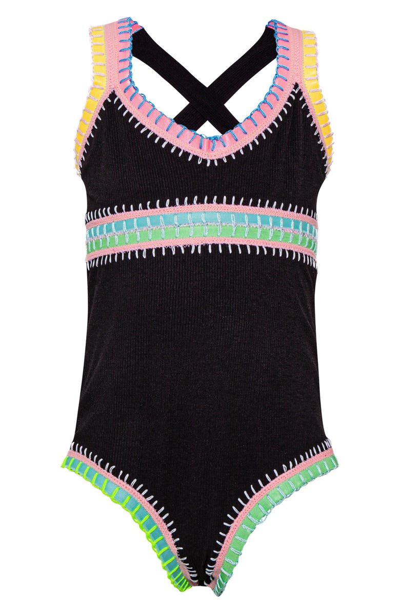 PQ SWIM Kids' Sadie Rainbow Embroidered One-Piece Swimsuit, Main, color, 