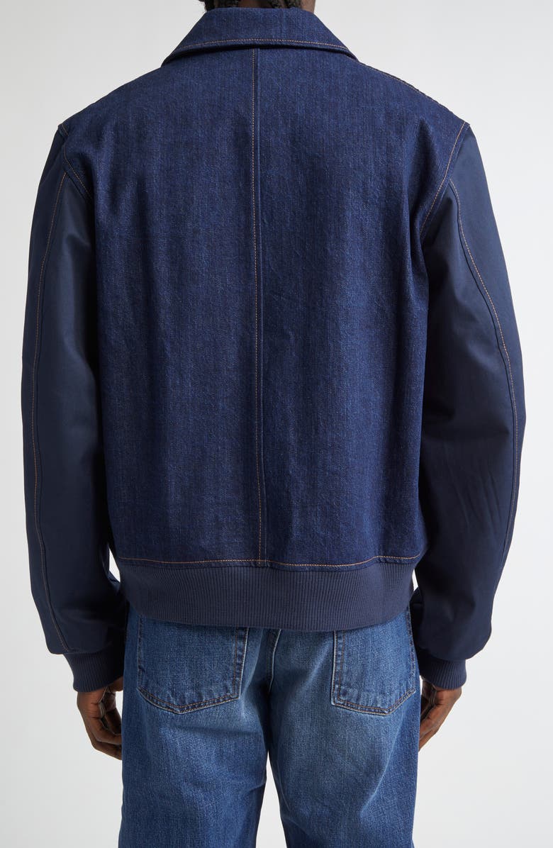 Wales Bonner Echo Mixed Meda Denim Varsity Jacket, Alternate, color, 