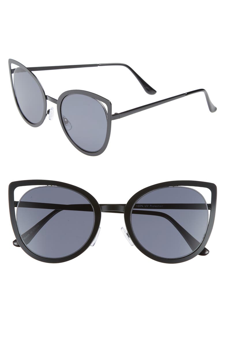53mm Cutout Cat Eye Sunglasses, Main, color, BLACK