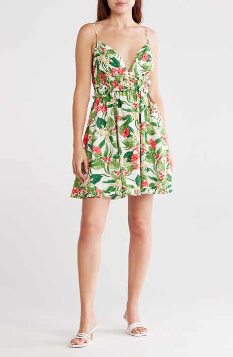 WAYF Shirred Linen Blend Minidress