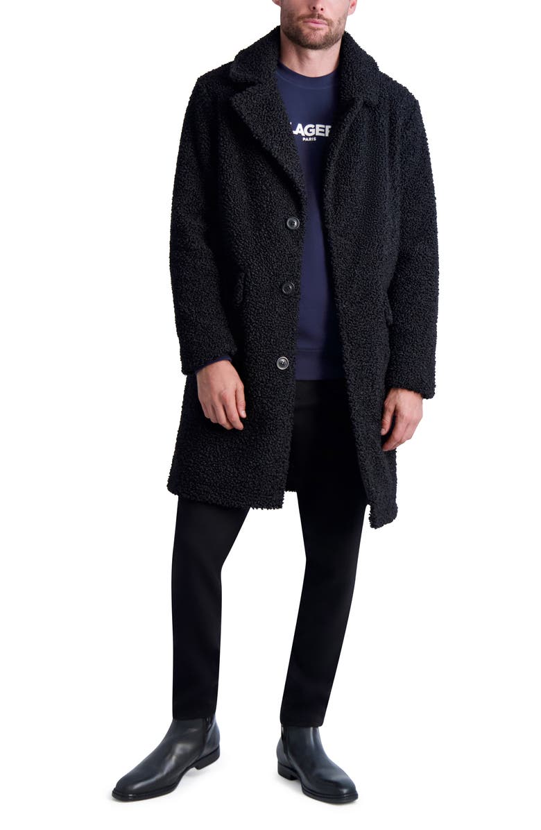 KARL LAGERFELD PARIS Fleece Longline Coat, Alternate, color, Black