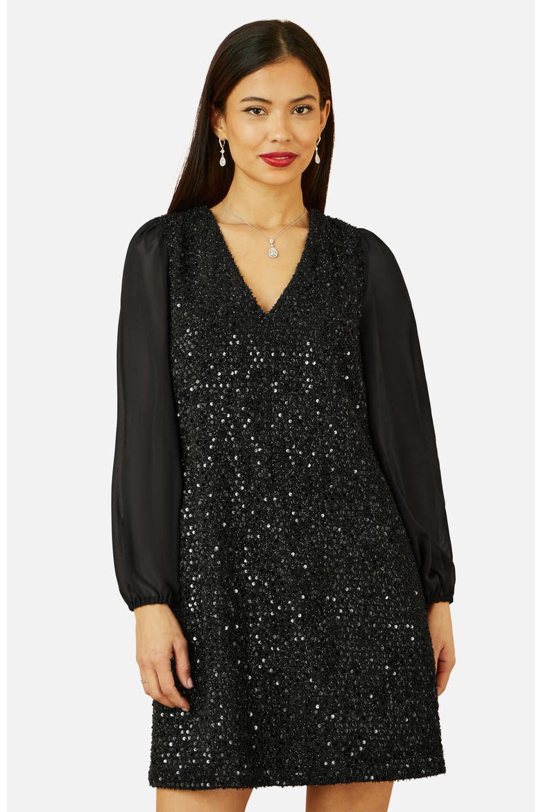 Sequin Tunic Dress, Alternate, color, Black