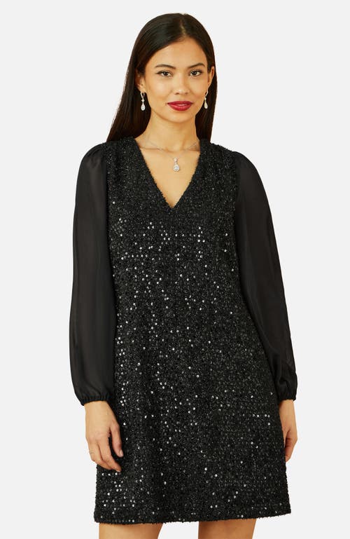 Yumi Sequin Tunic Dress With Tie Back In Black