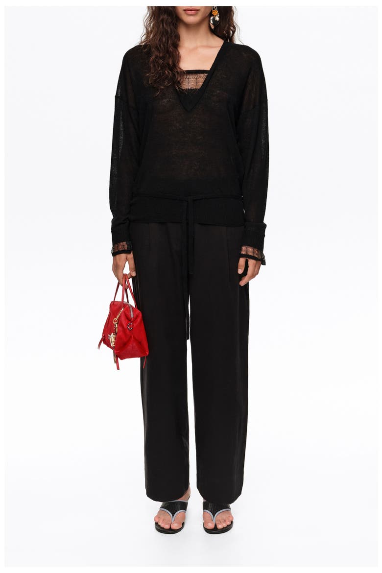 Wool V-Neck Long Sweater, Alternate, color, BLACK