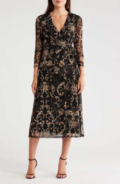 Connected Apparel Long Sleeve Wrap Style Mesh Dress