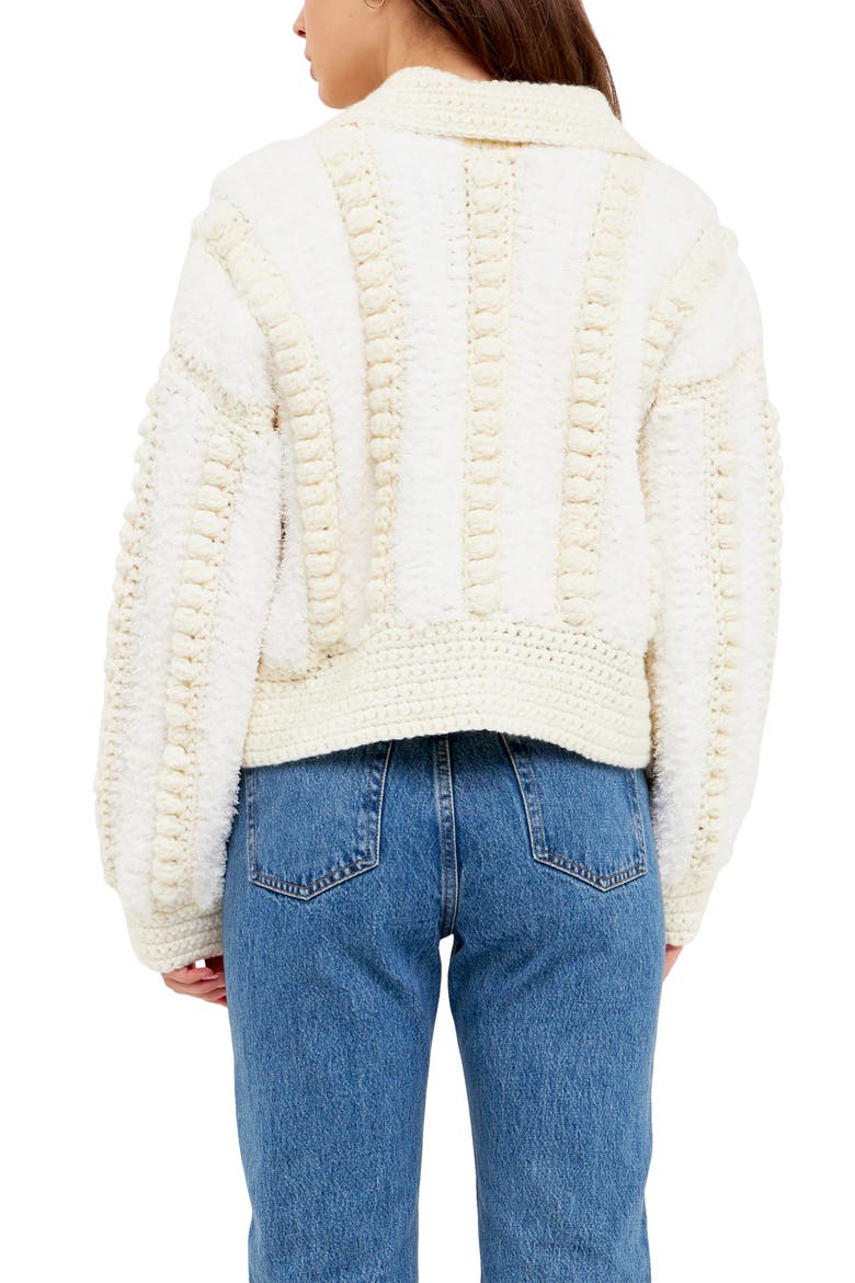 Premium Mixed Yarn Pompom Cardigan, Alternate, color, IVORY