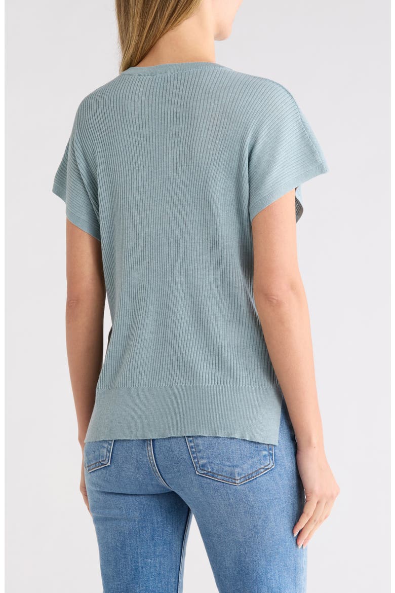 Ribbed Short Sleeve Sweater, Alternate, color, ARONA BLUE