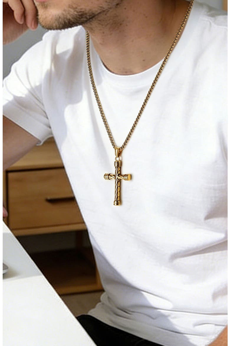 Men's Twisted Cross Pendant Necklace, Alternate, color, GOLD