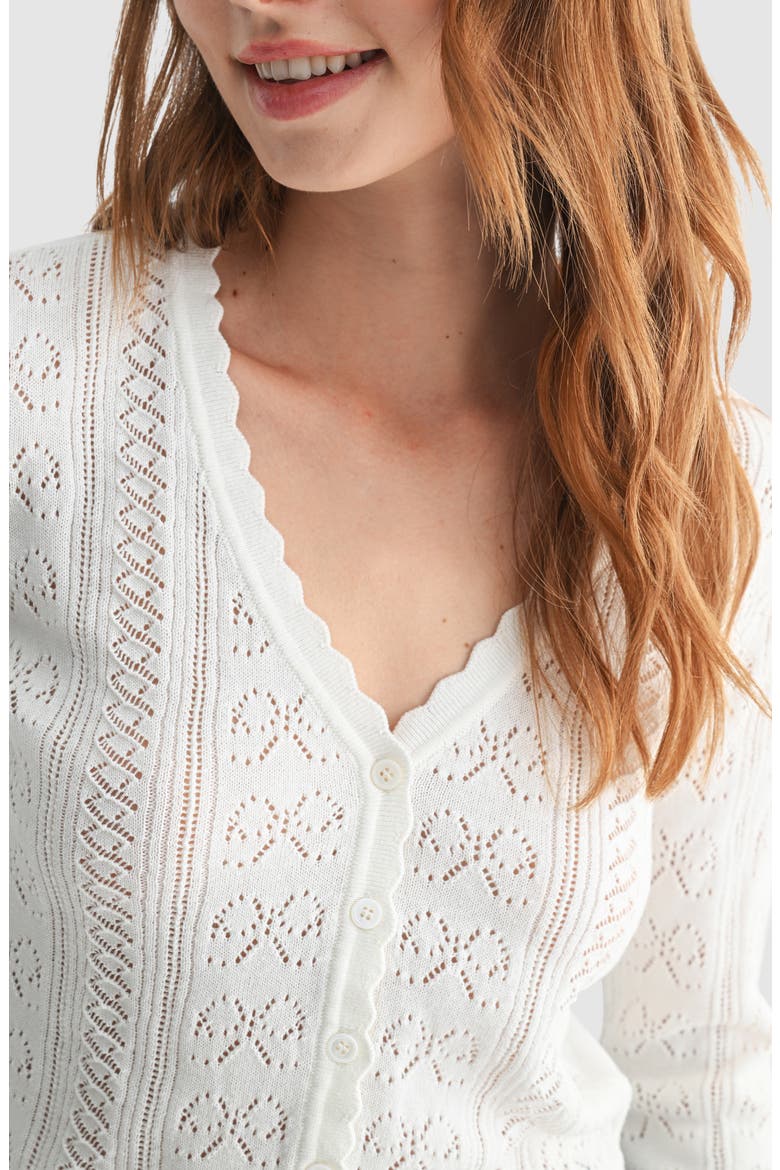 Pointelle Button-Up Cardigan, Alternate, color, IVORY
