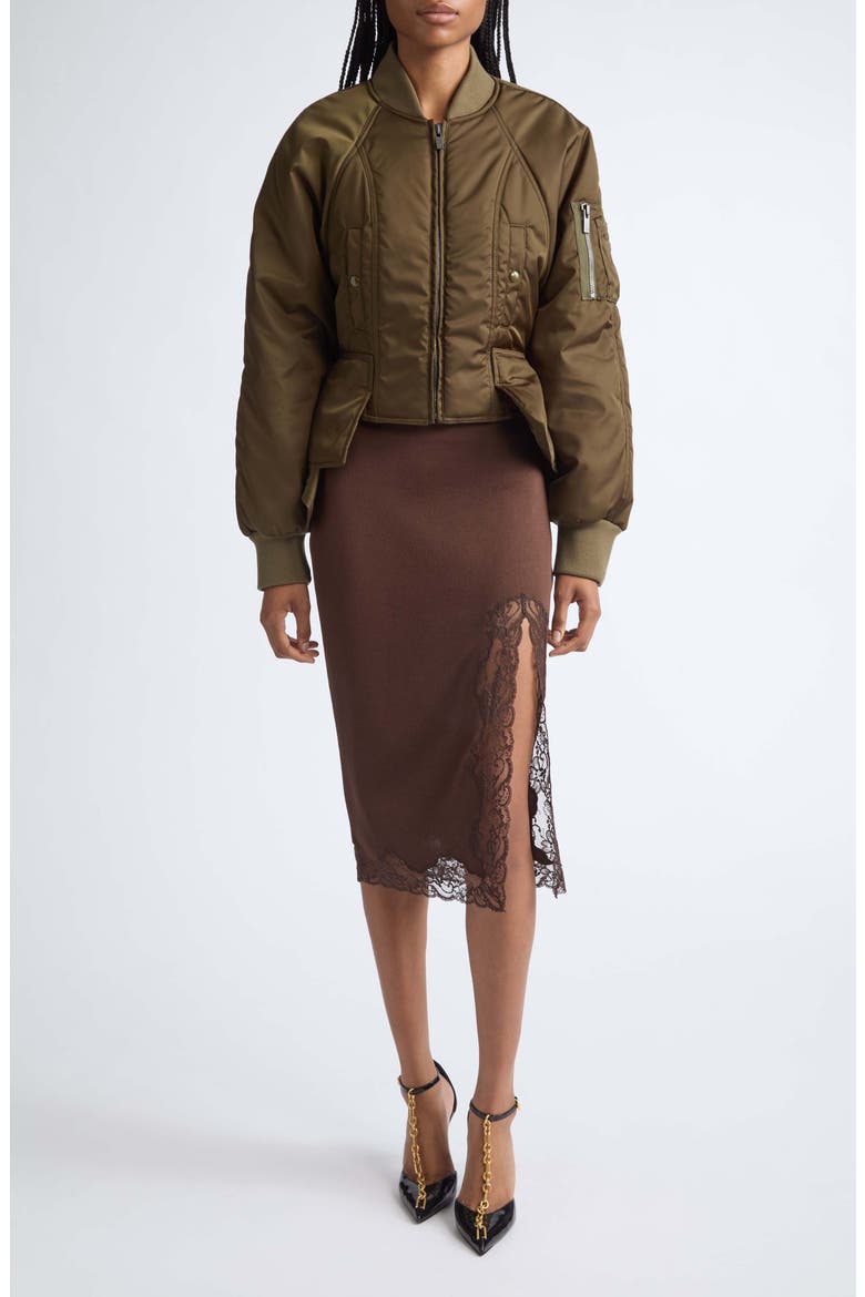 Lace Trim Knit Midi Skirt, Alternate, color, A91 CHESTNUT