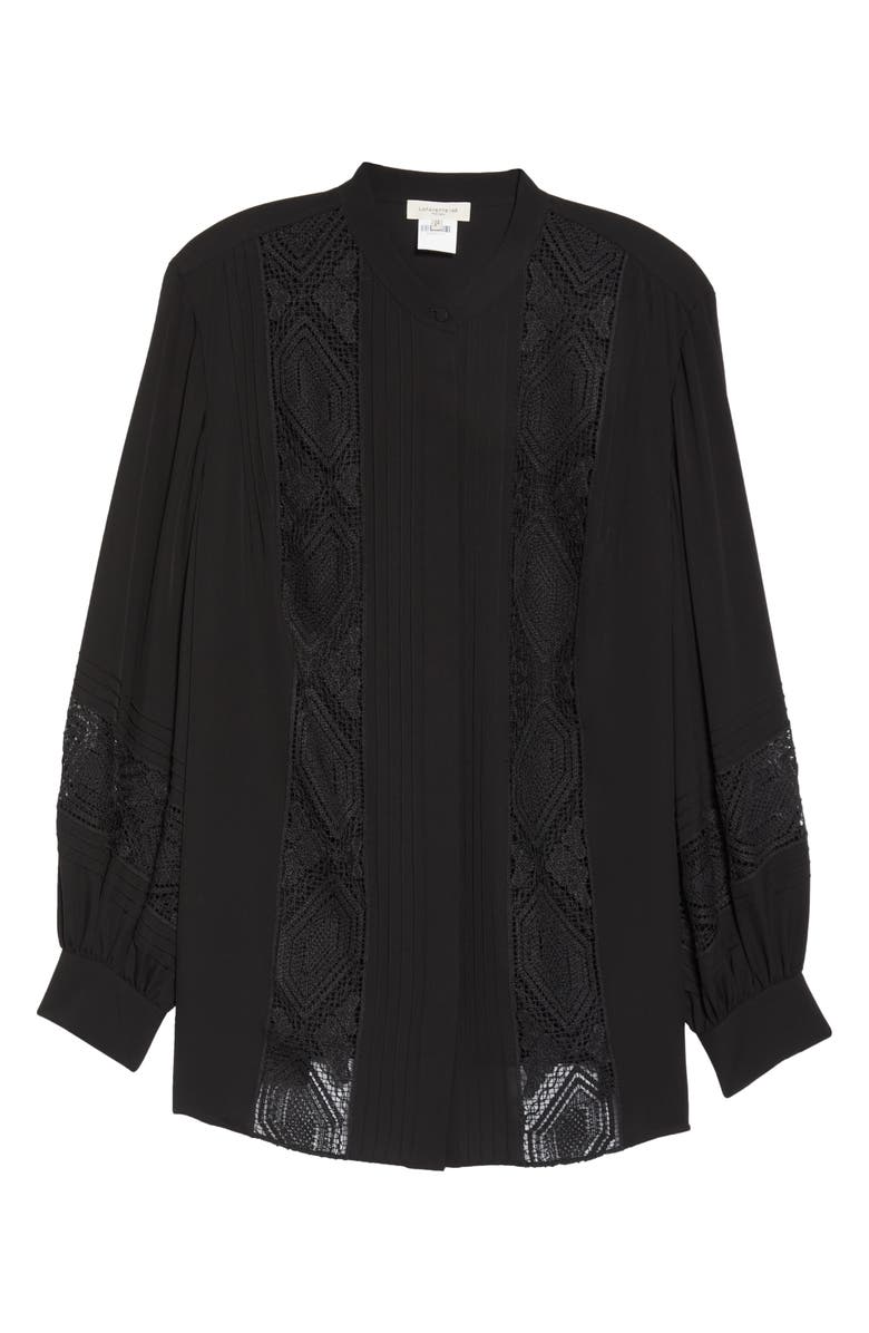 Lafayette 148 New York Boheme Lace Inset Silk Blouse, Alternate, color, 
