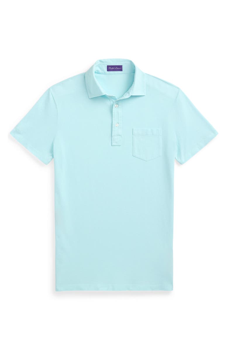 Ralph Lauren Purple Label Washed Cotton Piqué Pocket Polo, Alternate, color, Corydalis Blue