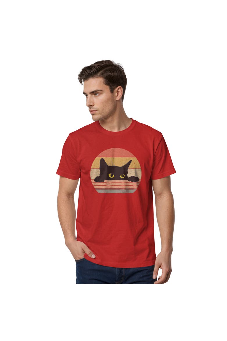 Men's Retro Stripes Cat Short Sleeve Graphic T-Shirt, Main, color, Red