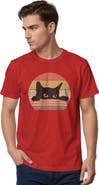Lost Gods Men's Retro Stripes Cat Short Sleeve Graphic T-Shirt