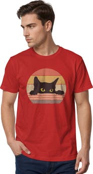 Lost Gods Men's Retro Stripes Cat Short Sleeve Graphic T-Shirt