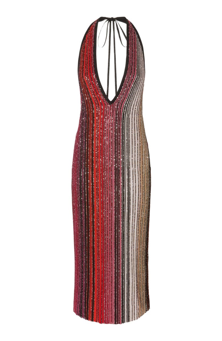 Missoni Striped Partialized Midi Dress With Sequins And V-neck, Alternate, color, Black 
Red