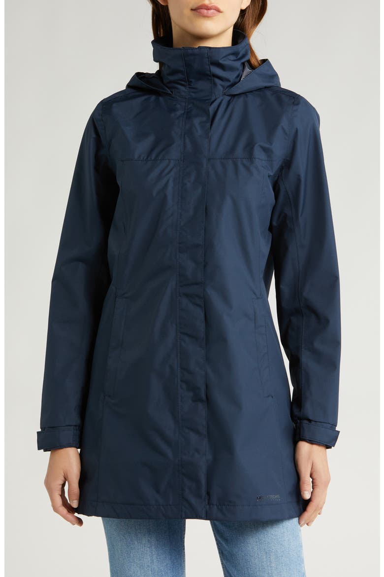 Aden Waterproof Hooded Longline Rain Jacket, Alternate, color, NAVY